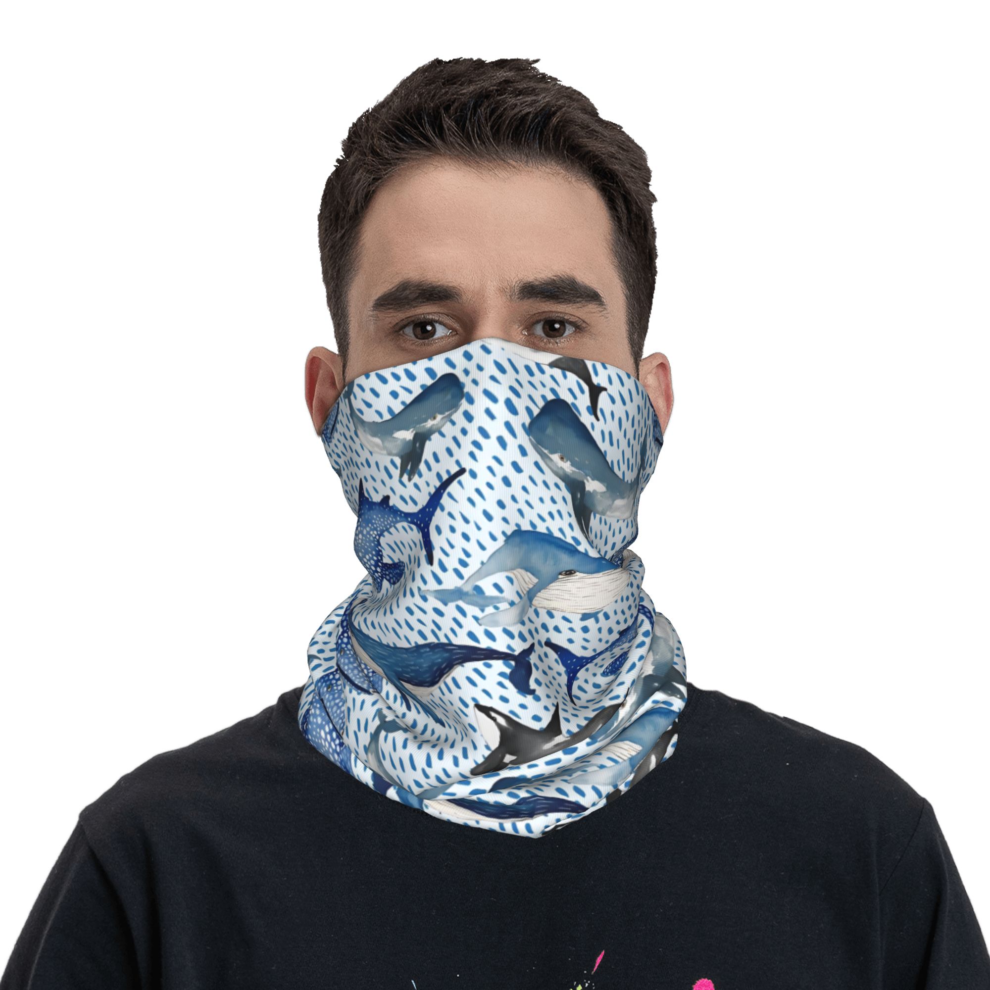 Custom Blue Watercolour Shark  - Neck Gaiter Fleece ulasan dan harga