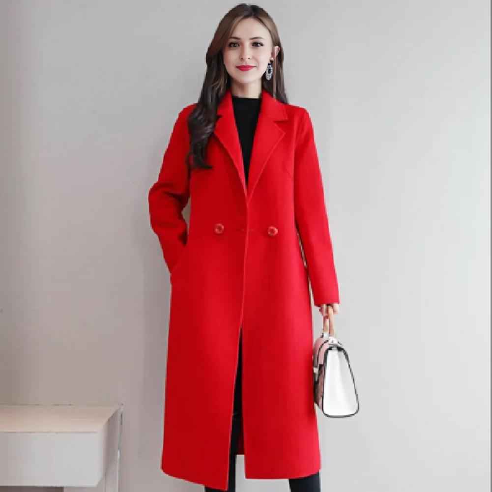 Women Wool Coat Solid Color Lo - Wool Coat Peacoat ulasan dan harga