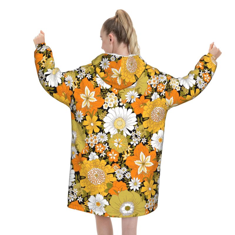 Hippie Flower Floral Retro Bla - Sherpa Hoodie Fleece ulasan dan harga