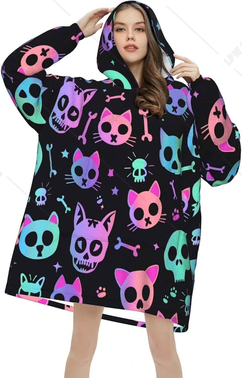 Cat Skulls Bones Wearable Blan - Sherpa Hoodie Fleece ulasan dan harga