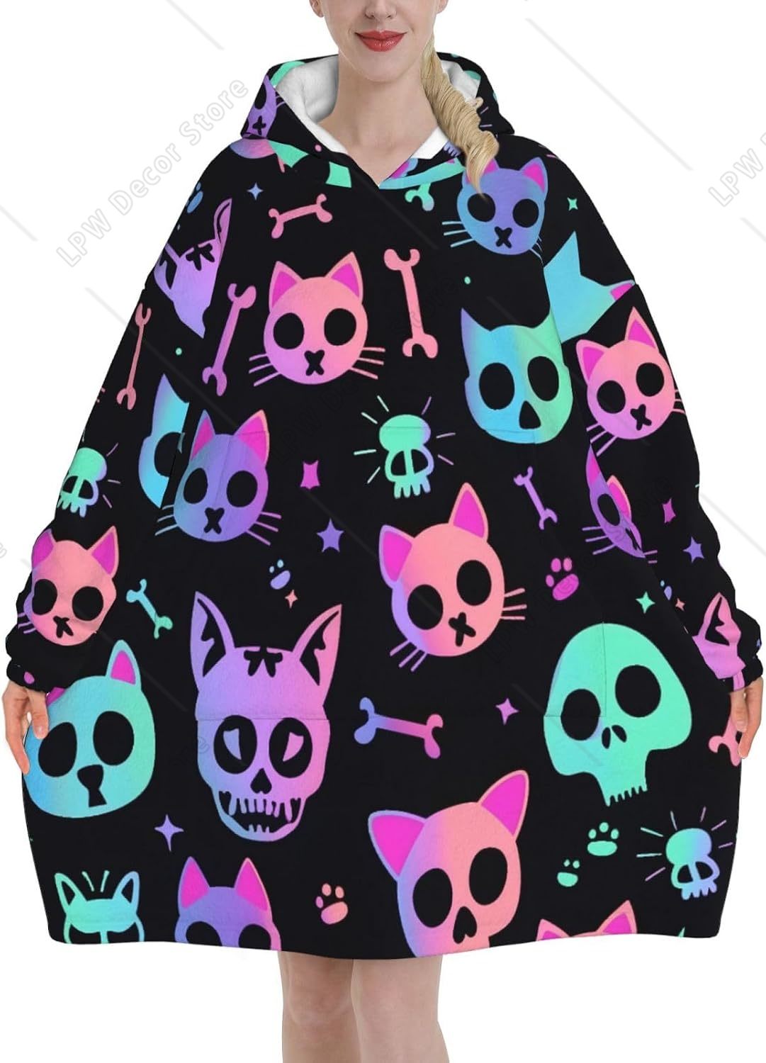 Cat Skulls Bones Wearable Blan - Sherpa Hoodie Fleece ulasan dan harga