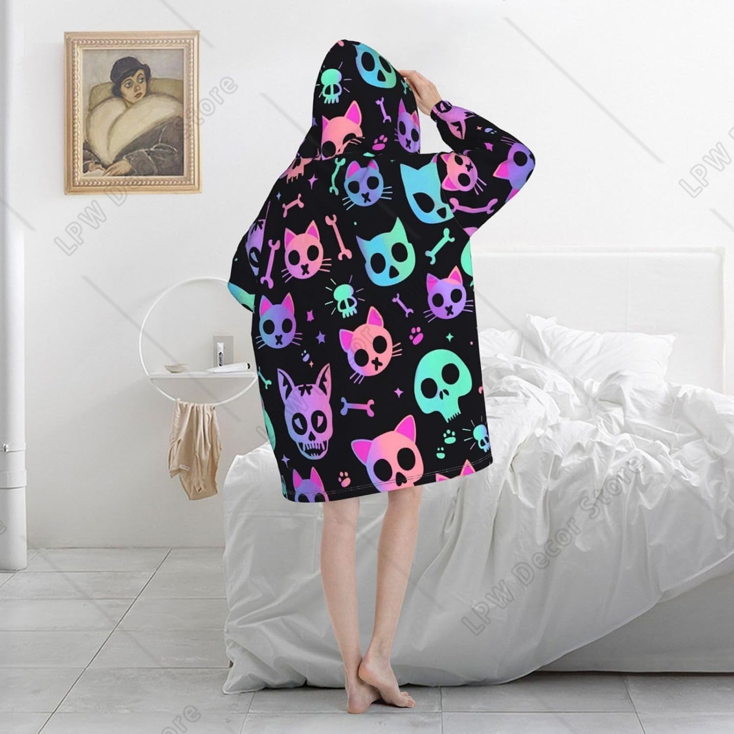 Cat Skulls Bones Wearable Blan - Sherpa Hoodie Fleece ulasan dan harga