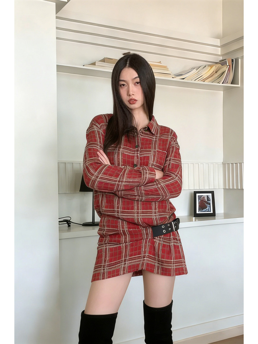 Punk Plaid Flannel Shirt Dress - Flannel Shirt Lined ulasan dan harga