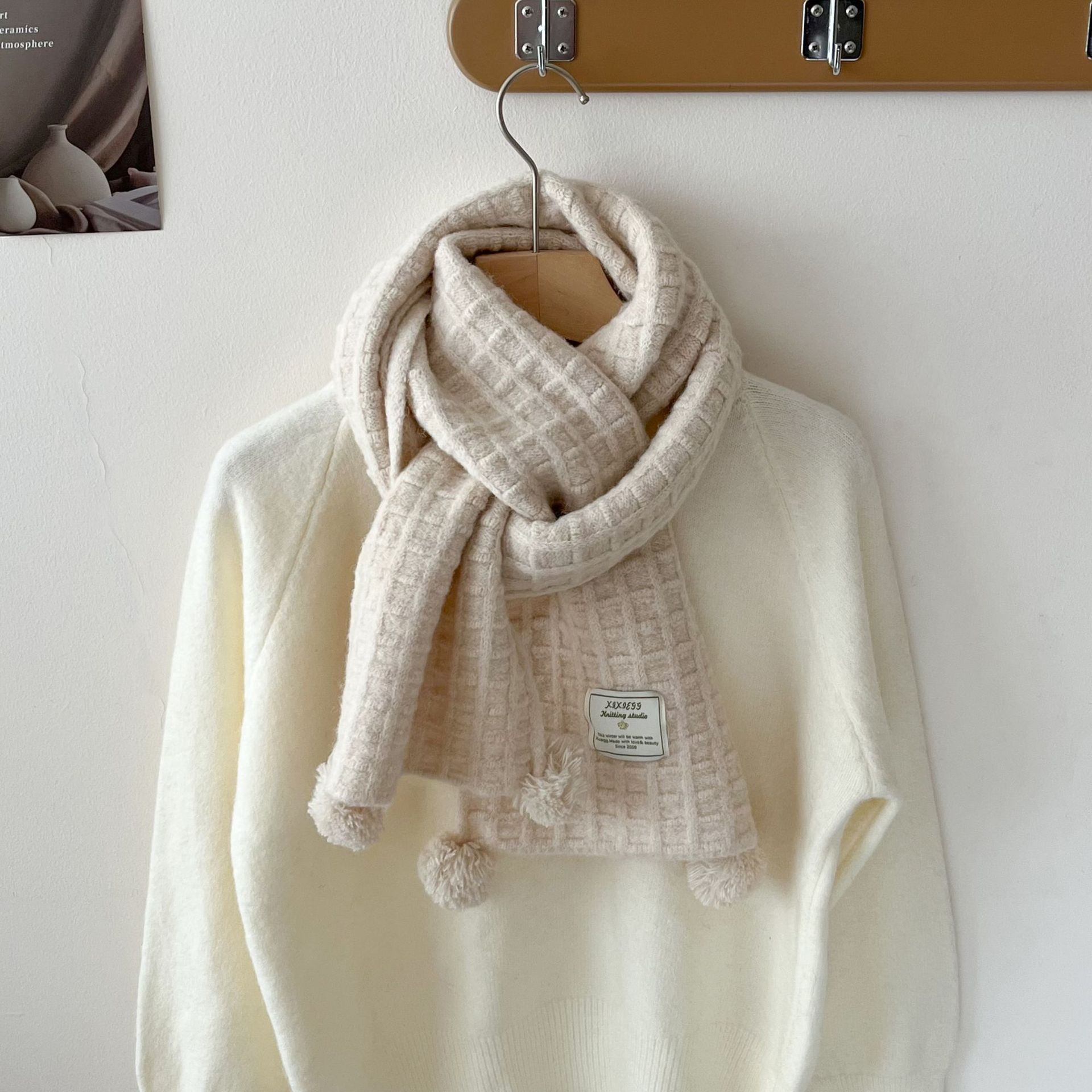 Winter hanging ball waffle kni - Wool Scarf Men ulasan dan harga