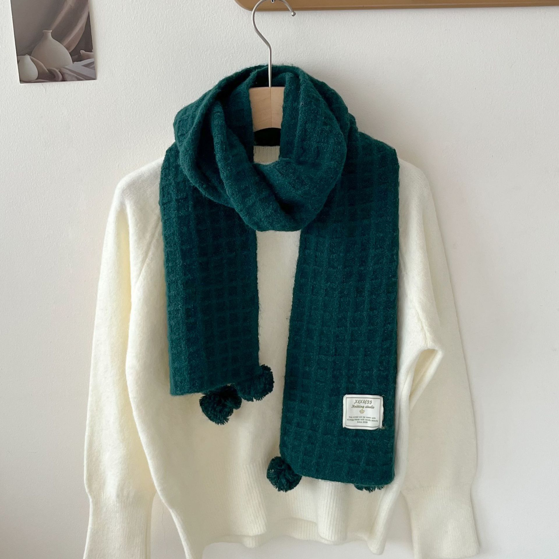 Winter hanging ball waffle kni - Wool Scarf Men ulasan dan harga